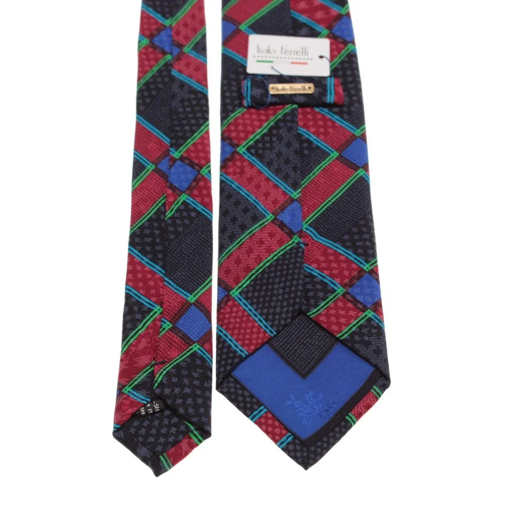 Italo Ferretti NWT Neck Tie in Blue / Multicolor Geometric Print 100% Silk